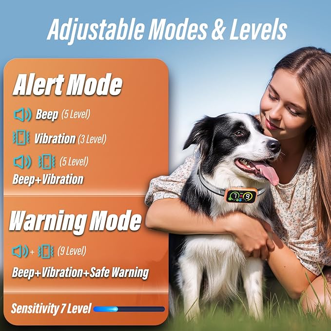 Dog Bark Collar for Large Medium Small Dogs, Smart Barking Collar, Effective No Bark Collar with Adjustable Beep Vibration Correction Modes, Automatic Anti Barking Device, IP67 Waterproof, Orange