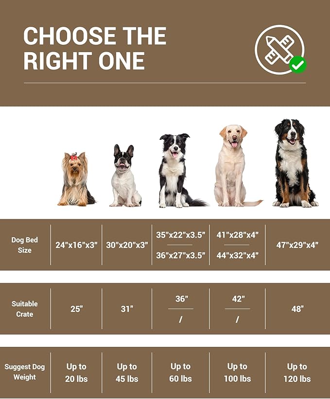 OhGeni Orthopedic Waterproof & Machine Washable Dog Bed for Medium Large Pets, Suitable for Crates, 25D Egg Crate Foam, Non-Slip Bottom & Removable Cover, Invisible Zipper, 35 Inches(Coffee)