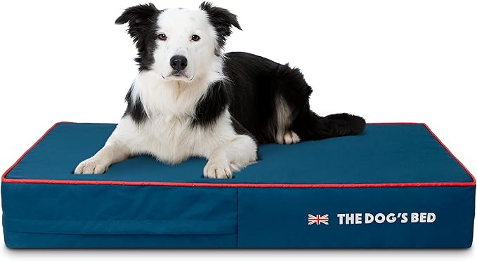 The Dog’s Bed Orthopedic Memory Foam Dog Bed, Large Blue Oxford with Red Trim UK Flag 40x25, Pain Relief for Arthritis, Hip & Elbow Dysplasia, Post Surgery, Supportive, Calming, Waterproof Washable