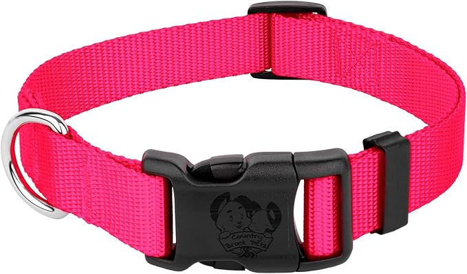 Country Brook Petz - American-Made Dog Collar for Large, Medium, and Small Dogs and Puppies - Deluxe Heavy Duty Nylon in 33 Dazzling Colors (Small, 3/4 Inch Wide, Hot Pink)