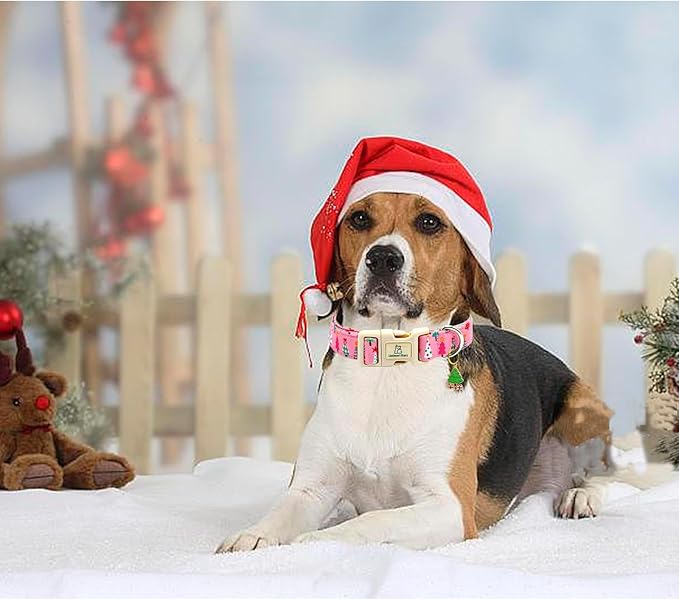 Lionheart Glory Christmas Dog Collar, Pink Christmas Tree Adjustable Soft Comfortable Collar for Medium Dogs for Girls or Boys