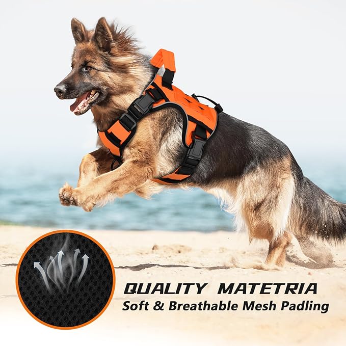 WINGOIN Orange Tactical Dog Harness Vest for Large Medium Dogs No Pull Adjustable Reflective K9 Military Dog Service Harnesses with Handle for Walking, Hiking, Training(M)