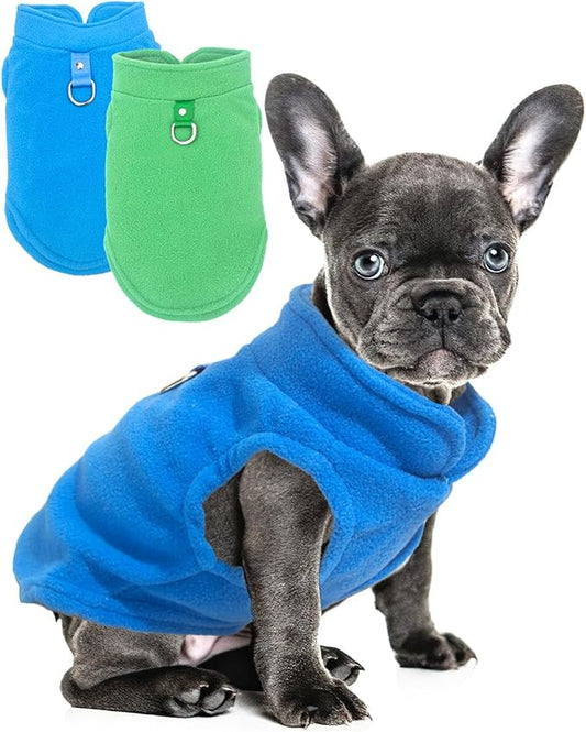 2 Pieces Fleece Dog Sweater Vest Winter Warm Puppy Sweaters for Small Dogs Male Female Fall Pullover Dog Clothes with D-Ring Soft Puppy Outfit Coat (Blue,Green, Large)
