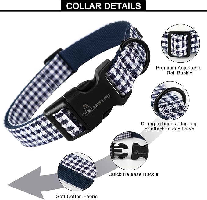 ARING PET Dog Collar-Cute Dog Collar for Small Dogs, Adjustable Comfortable Cotton Plaid Pet Collars for Small Medium Large Male Female Dogs, Medium