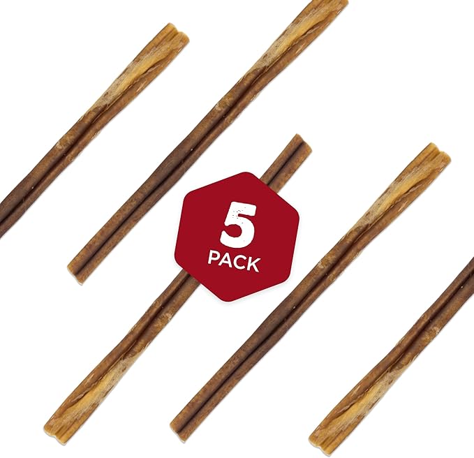 Best Bully Sticks 12 Inch Thick Bully Sticks for Dogs - 5 Count (Pack of 1) - Natural Grass-Fed Beef, Single Ingredient, Grain and Rawhide Free - Large Breeds