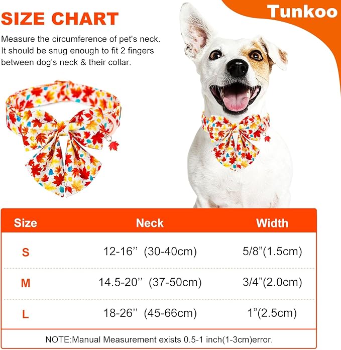 Tunkoo Autumn Fall Dog Collar with Elegant Bow Tie - Durable, Adjustable and Stylish Red Pet Collar, Available in Small Medium Large, M