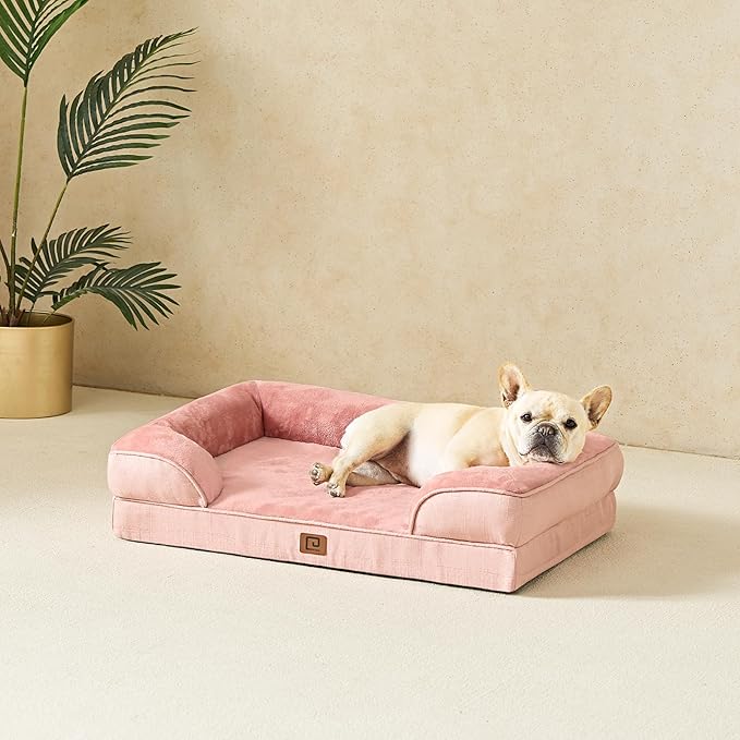 EHEYCIGA Orthopedic Dog Bed for Small Dogs, Waterproof Memory Foam Small Dog Beds with Sides, Non-Slip Bottom and Egg-Crate Foam Medium Pet Couch Bed with Washable Removable Cover, Dusty Pink