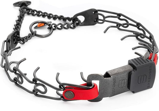 Herm Sprenger Black Stainless Steel Dog Collar with Quick Release ClicLock Buckle and Biothane Insert Training Collar Made in Germany (Cherry Red, 16in x 2.25mm(Neck Size up to 13-14in))