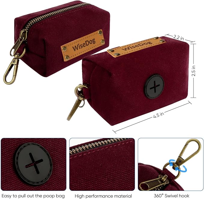 Wisedog Dog Collar and Leash Set Combo: Adjustable Durable Pet Collars with Dog Leashes for Small Medium Large Dogs, Includes One Bonus of Poop Bag Holder (S, Burgundy)