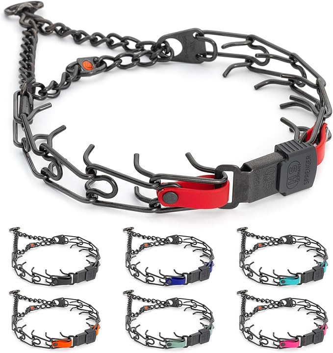 Herm Sprenger Black Stainless Steel Dog Collar with Quick Release ClicLock Buckle and Biothane Insert Training Collar Made in Germany (Cherry Red, 23in x 3.2mm(Neck Size up to19-20in))