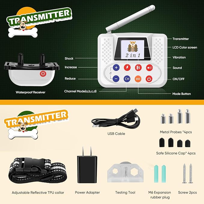 Wireless Dog Fence System, 2025 Electric Fence for Dog & Training Collar with Big LCD Screen, Portable Wireless Fence with 2.4GPFC Antenna, Waterproof & Adjustable Dog Perimeter Collar