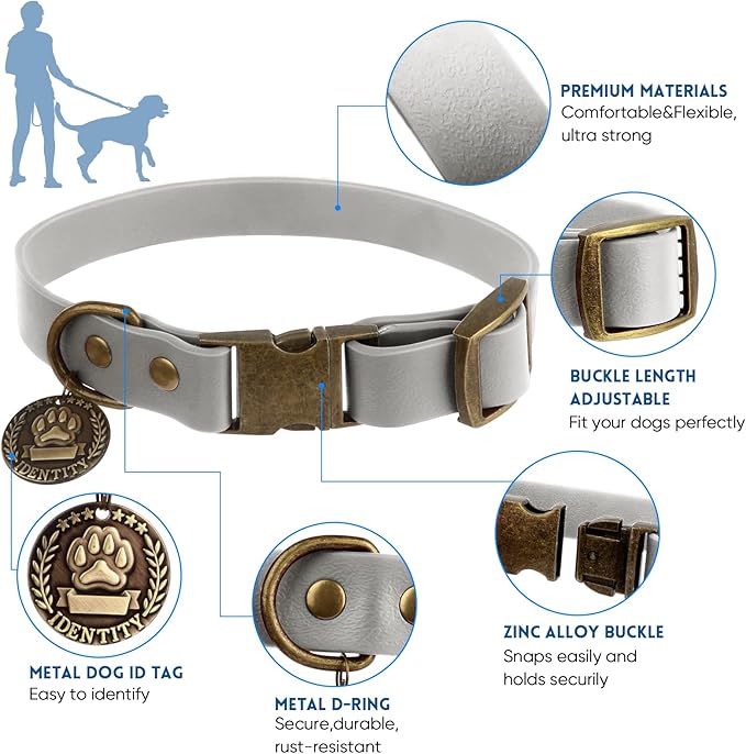 Wisedog Dog Collar and Leash Set Combo: Adjustable Pet Collars with Dog Leashes for Small Medium Large Dogs, Includes 1 Bonus of Poop Bag Holder (XL(Collar:16"- 25.5";Leash:6 ft), Grey)