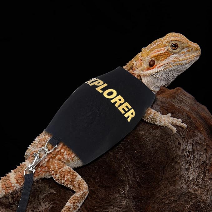 Bearded Dragon Leash and Harness Adjustable - Escape Proof Soft Leather Reptile Lizard Leash Harness with 5 ft Short Leash for Walking Outdoor