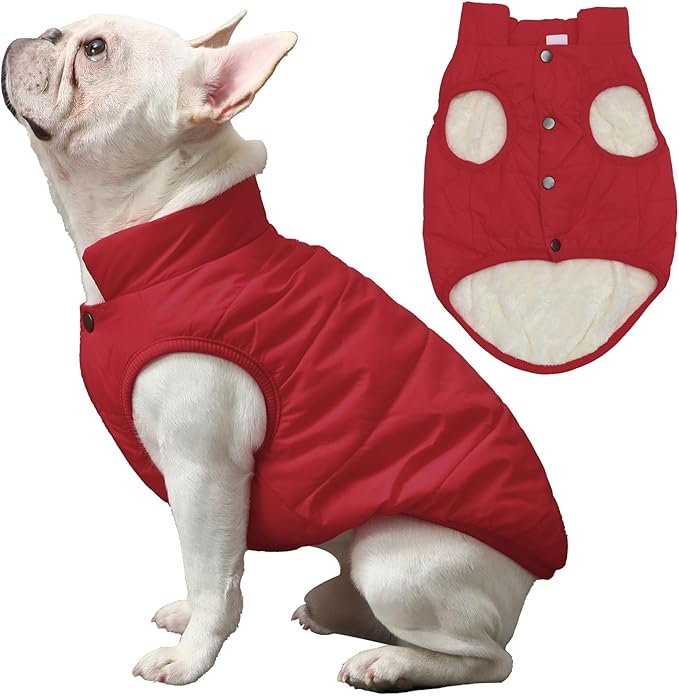 2 Layers Fleece Lined Warm Dog Jacket for Winter Cold Weather,Soft Windproof Large Dog Coat,Red XXXL