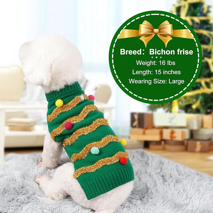 cyeollo Christmas Dog Sweater Pullover Turtleneck Glitter Holiday Pet Winter Clothes Knitted Sweaters for Small Dogs
