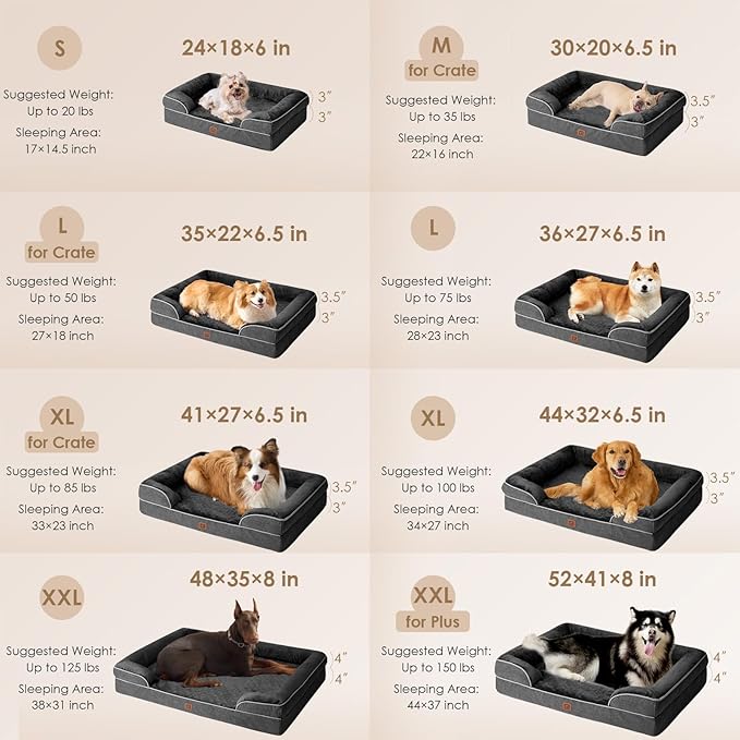 EHEYCIGA Orthopedic Dog Bed for Small Dogs, Waterproof Memory Foam Small Pet Beds with Sides, Non-Slip Bottom and Egg-Crate Foam Medium Dog Couch Bed with Washable Removable Cover, Dark Grey