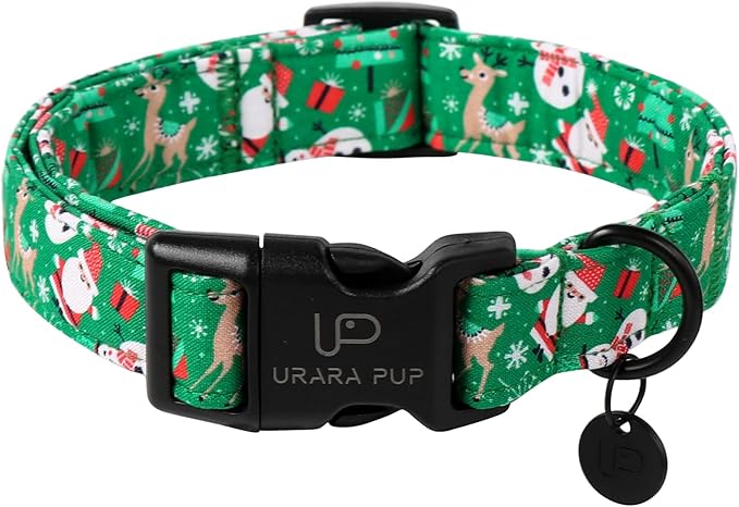 Christmas Santa Claus Dog Collar, Cute Christmas Elk Collar for Puppy Girl Boy Dog, Adjustable Christmas Green Dog Collar for Small Medium Large Dogs
