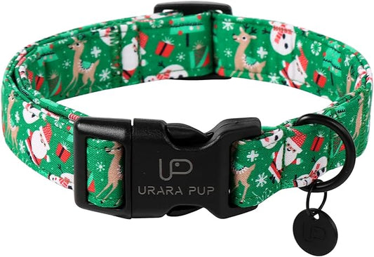Christmas Santa Claus Dog Collar, Cute Christmas Elk Collar for Puppy Girl Boy Dog, Adjustable Christmas Green Dog Collar for Small Medium Large Dogs