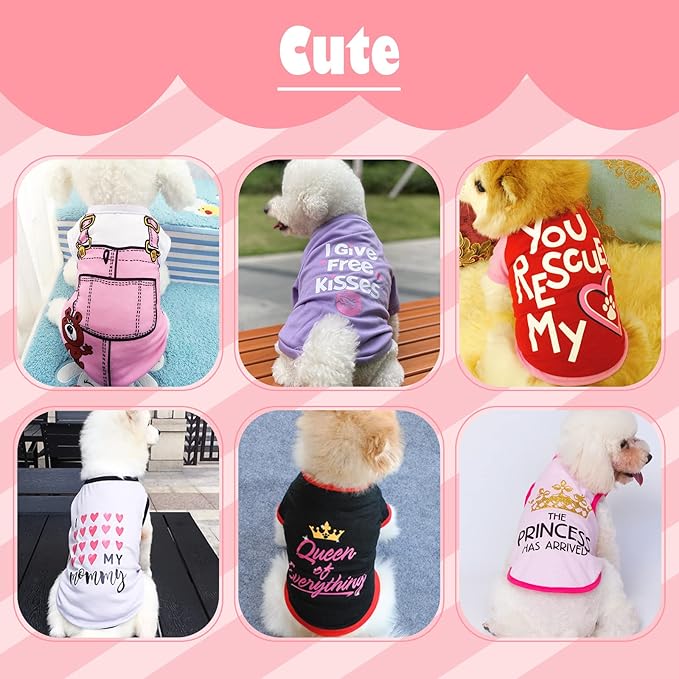 6 Pack Dog Clothes for Small Dogs Boy and Girl, Soft and Breathable Puppy Kitten Dog Shirts with Letters for Pet Cats, Summer Dogs T-Shirts Apparel Sleeveless Vests for Chihuahua Yorkies(M)