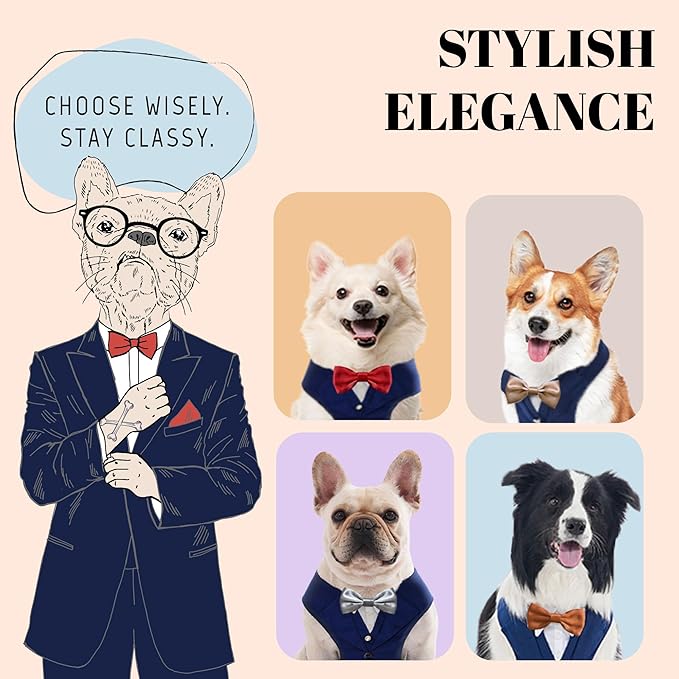 Dog Tuxedo for Wedding Outfit, Dog Suit and Tie Costumes for Birthday, Halloween, Cosplay, Christmas Party, Pet Formal Wear with Bowtie, Tux for Medium Large Dogs, Bulldog, Labrador, Husky