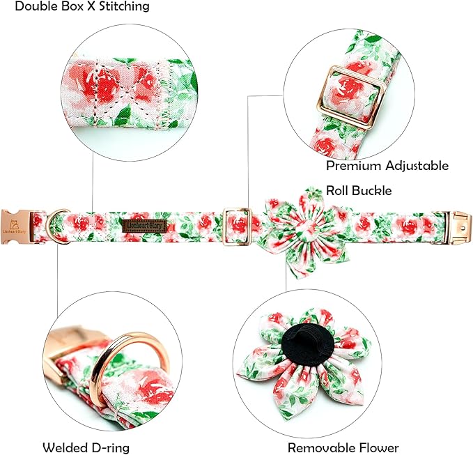 Lionheart glory Dog Collar Flowers Collar Floral Dog Collar with Flower Spring Summer Cute Collar Dog Boy or Girl Dog Collars Soft Durable Adjustable Dog Collars for Small Dogs