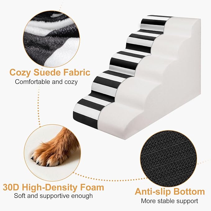JOEJOY Curved Dog Stairs Ramp for High Beds 21.5" H, 5-Step Dog Steps for Small Dogs and Cats, Pet Stairs for High Bed Climbing, Non-Slip Balanced Pet Step Indoor