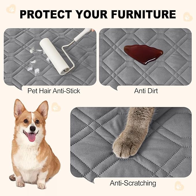 Smiry Waterproof Dog Blanket, 82x102 Inch Soft Pet Bed Cover Reversible, Washable Sofa Couch Furniture Protector for Small Medium Large Dog Puppy Cat, Grey/Light Grey