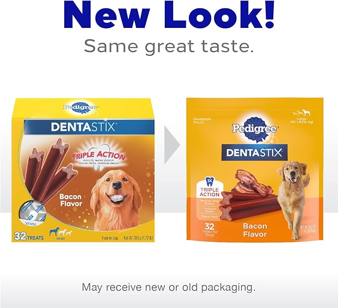 Pedigree DENTASTIX Adult Large Dog Dental Care Treats, Bacon Flavor, 2.08 lb. Pack (40 Treats) (Pack of 2)