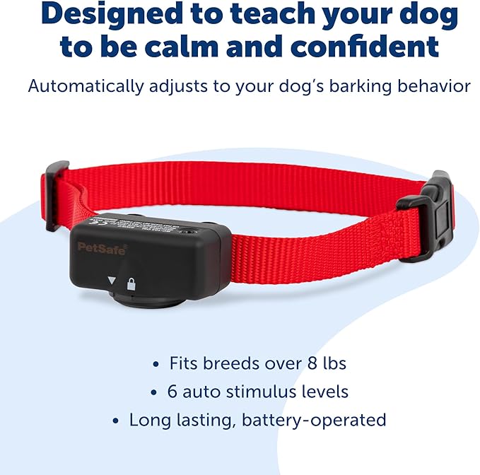 PetSafe Basic Bark Control Collar for Dogs 8 lb. and Up, Anti-Bark Training Device, Breeds, Waterproof, Static Correction, Canine - Automatic Dog Training Collar to Decrease Barking