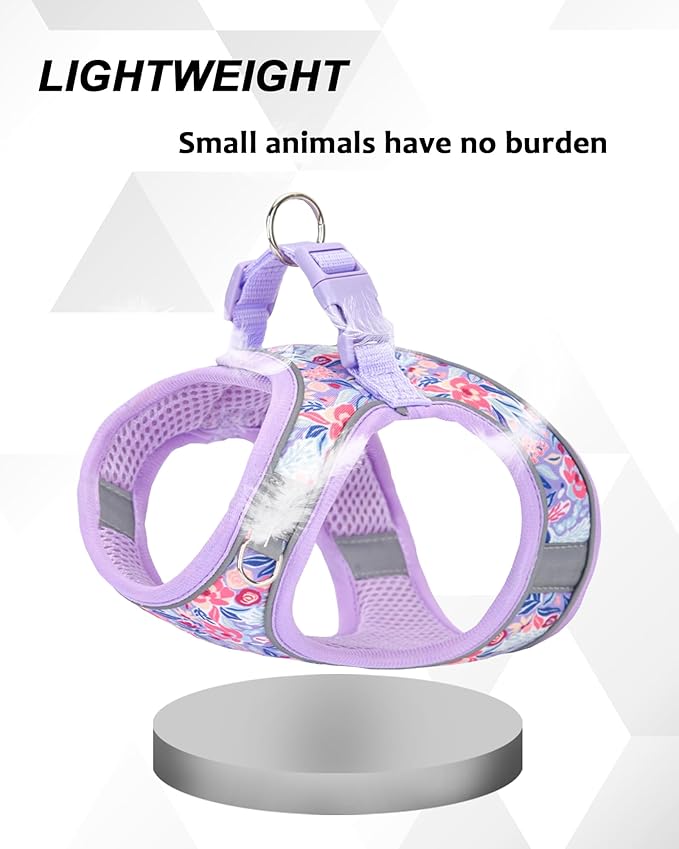 XS Light Purple Flower Pattern Dog Harness and Leash Set,No Escape Puppy Harnesses for Training Walking,Breathable Adjustable Puppy Vest for Small Medium Dogs, Cats (Light Purple, XS)