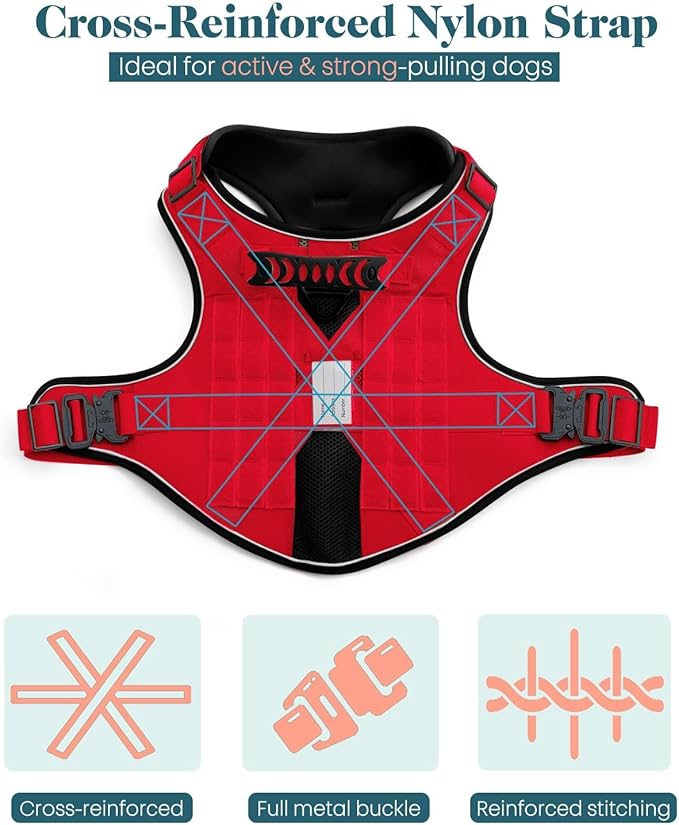 Reflective Red Service Dog in Training Vest Harness Leash Set for Medium Dogs, Adjustable Heavy Duty Padded Dog Harness, with Front Clip and Metal Buckles Do Not Pet for Training, Hiking