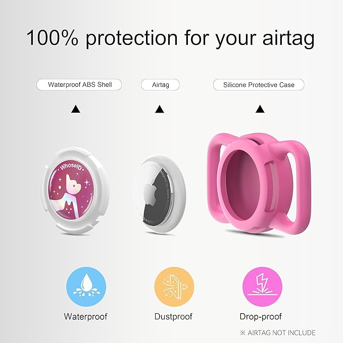Waterproof Airtag Dog Collar Holder, Silicone & ABS Airtag Holder for Dog & Cat Collars, Ultra-Durable, Lightweight and Protective Airtag Case (Rose-1, Regular)