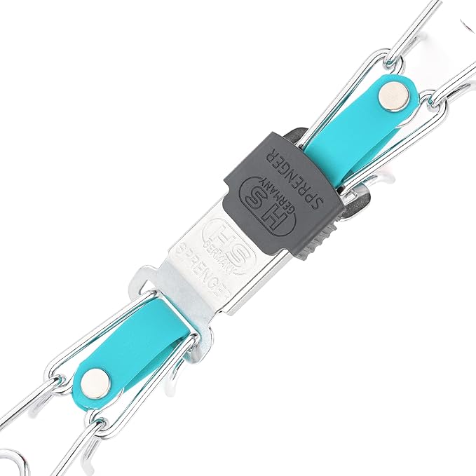 Herm Sprenger Chrome Plated Steel Dog Collar with Quick Release ClicLock Buckle and Biothane Insert Training Collar for Dogs Made in Germany (Sky Blue, 22in x 3.0mm(Neck Size up to 18-19in))