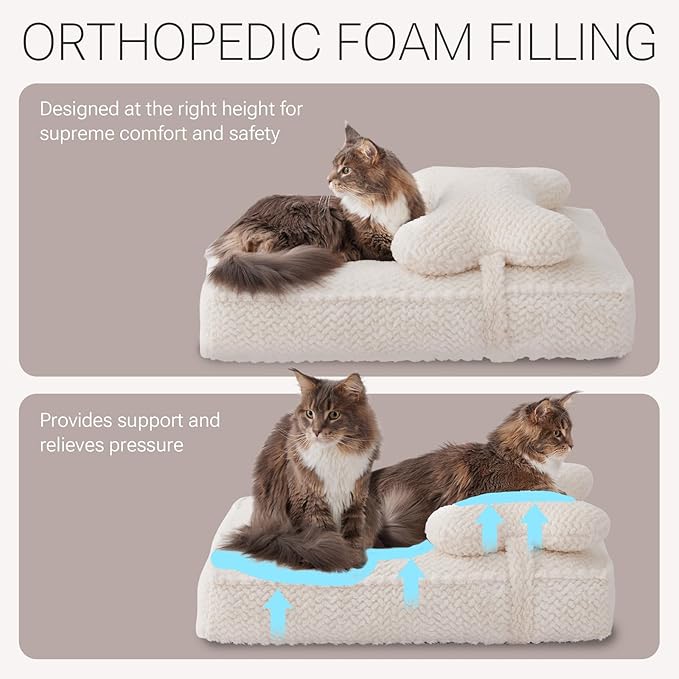 Soft Touch Orthopedic Dog Beds for Large Dogs, Waterproof Large Dog Crate Bed with Attachable Pillow Cushion, Removable Washable Cover, Non-Slip Bottom (Ivory, L)