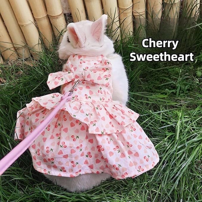 Rabbit Leash and Harness Set Adjustable Bunny Dress Rabbit Clothes Outfit for Small Pet Ferret Guinea Pig Squirrel Hamster (Yellow,L)