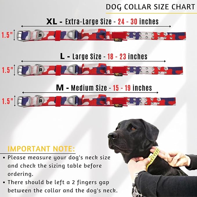 ADITYNA Heavy Duty Dog Collar for Large Dogs - Camo Red Blue Collar with Handle for Training, and Walking - Wide, Thick, Tactical, Soft Neoprene Padded