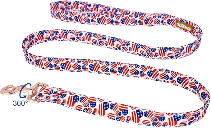 Tunkoo American Flag Dog Leash Super Cute Heart, Durable and Stylish Pet Leash with Metal Buckle, Available in Small, Medium, Large Pets Daily Walking M