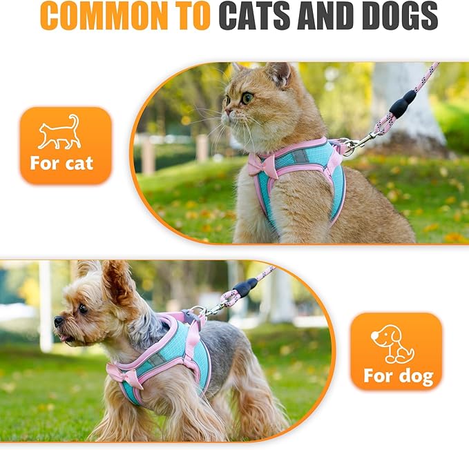 Dog Harness with Leash Set, Step-in Breathable Puppy Cat Dog Vest Harnesses, No Pull Adjustable Reflective Puppy Harness with Soft Padded Vest for Extra-Small/Small Medium Large Dogs and Cats
