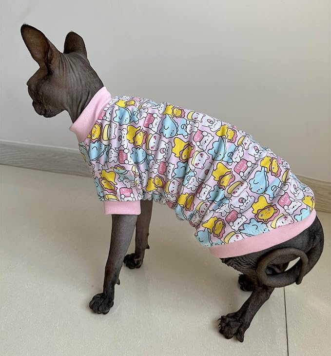 Sphynx Hairless Cat Cute Summer Cotton T-Shirts Pet Clothes,Round Collar Kitten Shirts Cats Apparel (Cute Animals, Medium (Pack of 1))