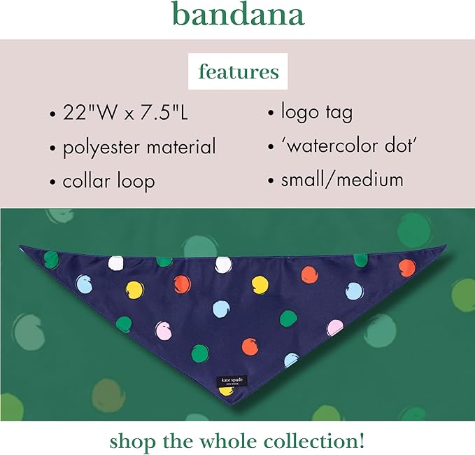 kate spade new york Pet Bandana for Boy or Girl Dogs, Lightweight Bandana for Dog, Cute Dog Scarf for Small or Medium Pets, Watercolor Dot