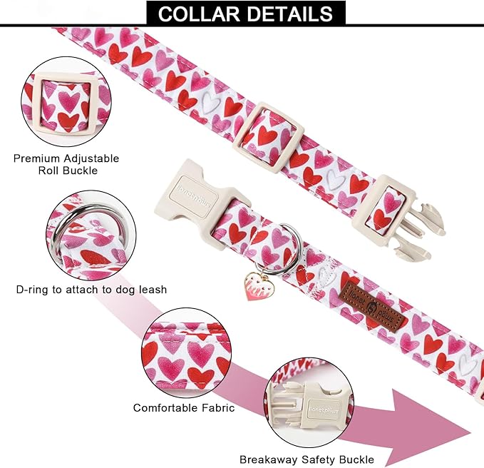 Lionet Paws Valentine's Dog Collar- Cute Love Heart Dog Collars with Plastic Buckle, Light Adjustable Dog Collars for Medium Dogs