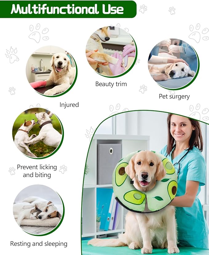 Dog Cone Collar for Small to Large Dogs for After Surgery, Pet Inflatable Neck Donut Collar Soft Protective Recovery Cone for Dogs and Cats - Alternative E Collar Does Not Block Vision - Avocado,L