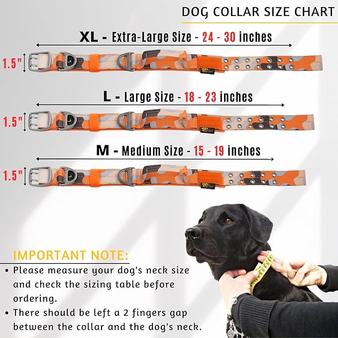 ADITYNA Heavy Duty Dog Collar for Large Dogs - Camo Orange Collar with Handle for Training, and Walking - Wide, Thick, Tactical, Soft Neoprene Padded