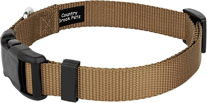 Country Brook Petz - American-Made Dog Collar for Large, Medium, and Small Dogs and Puppies - Deluxe Heavy Duty Nylon in 33 Dazzling Colors (2XS, 3/8 Inch Wide, Coyote Tan)