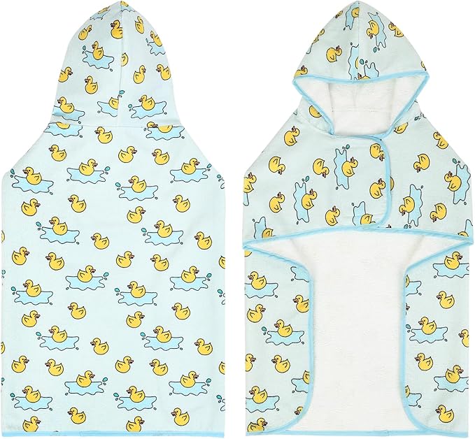 HDE Dog Bathrobe Super Absorbent Quick Drying Towel with Hood for All Dog Breeds Sizes S-XXL - Rubber Duck Puddles - L