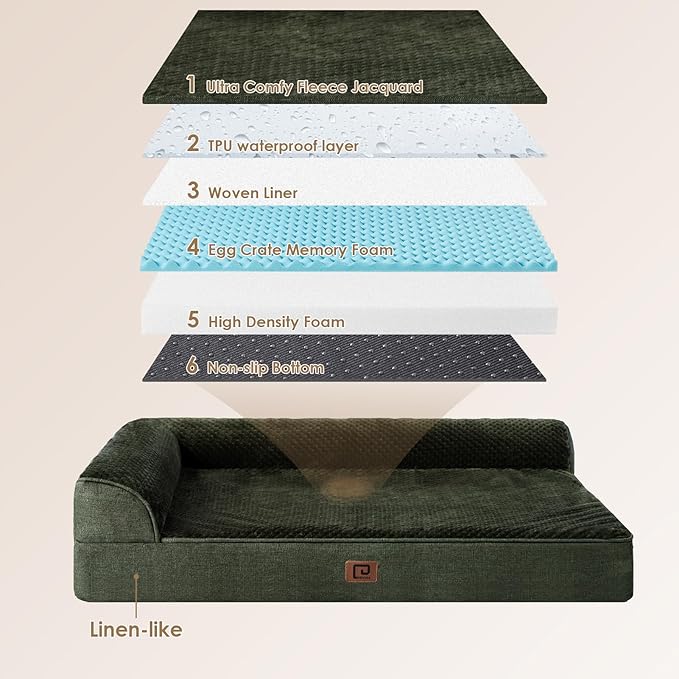 EHEYCIGA Memory Foam Dog Bed XLarge Sized Dogs, Extra Large Dog Bed Orthopedic with Washable Removable Cover, Waterproof XL Pet Bed Couch for Crate, 41x27x6 Inches, Dark Green