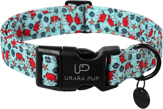 Summer Dog Collar, Crab Print Dog Collar with Adjustable Plastic Buckle, Lightweight Cute Pet Collar, Ideal Gift for Boy Girl Dogs
