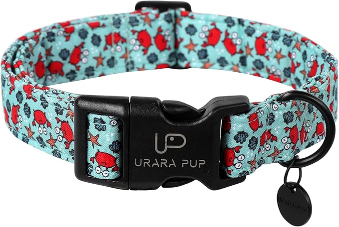 Summer Dog Collar, Crab Print Dog Collar with Adjustable Plastic Buckle, Lightweight Cute Pet Collar, Ideal Gift for Boy Girl Dogs