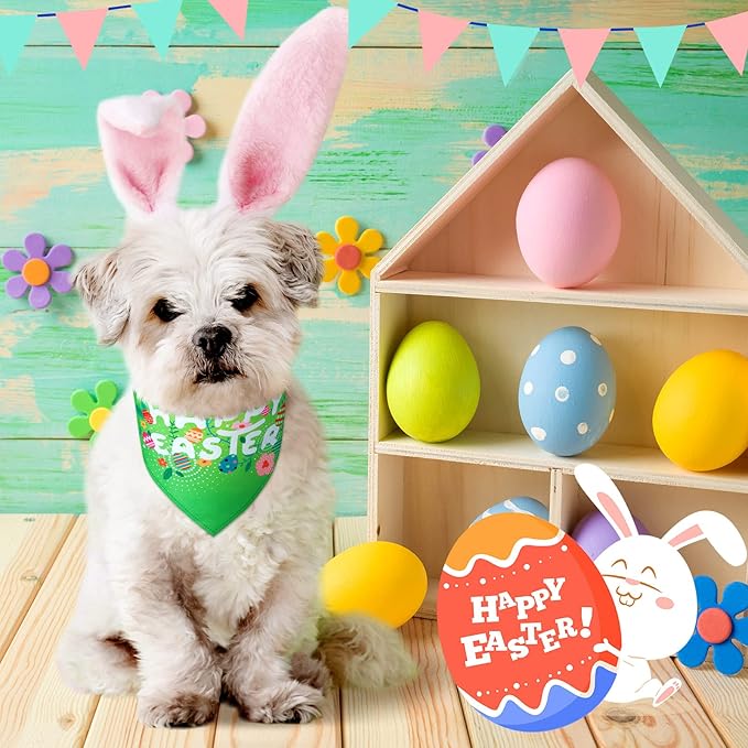 20 Pcs Easter Dog Bandana Pet Scarf Washable Triangle Bibs Shamrock Scarfs Adjustable Pet Triangle Washable Kerchief for Easter Dogs Cats