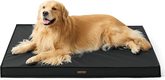 Lesure Outdoor Waterproof Dog Bed for Extra Large Dogs, Orthopedic Egg Crate Foam Pet Bed with Oxford Fabric Surface and Removable and Durable Cover, Machine Washable, 44''x32'', Black